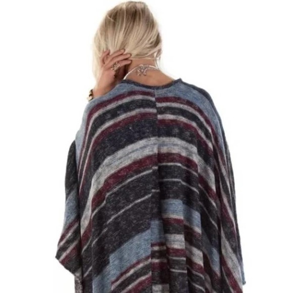 Free People Size Small Oversized Striped Linen Blend Poncho Sweater Cardigan - Picture 4 of 10